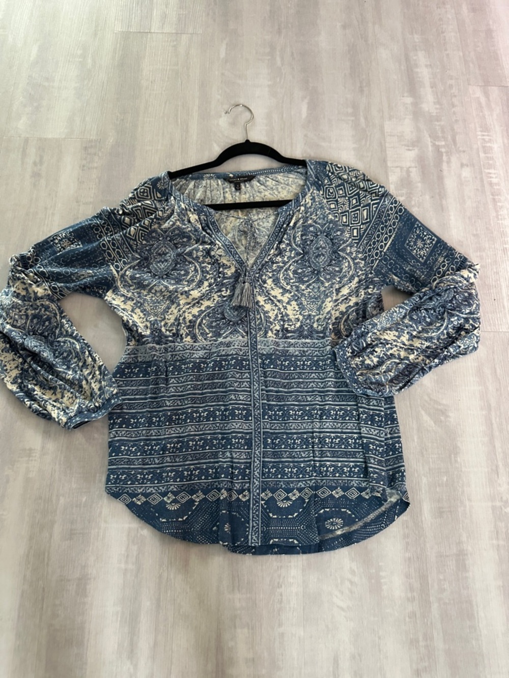 Lucky Brand Blue and Cream Printed Top